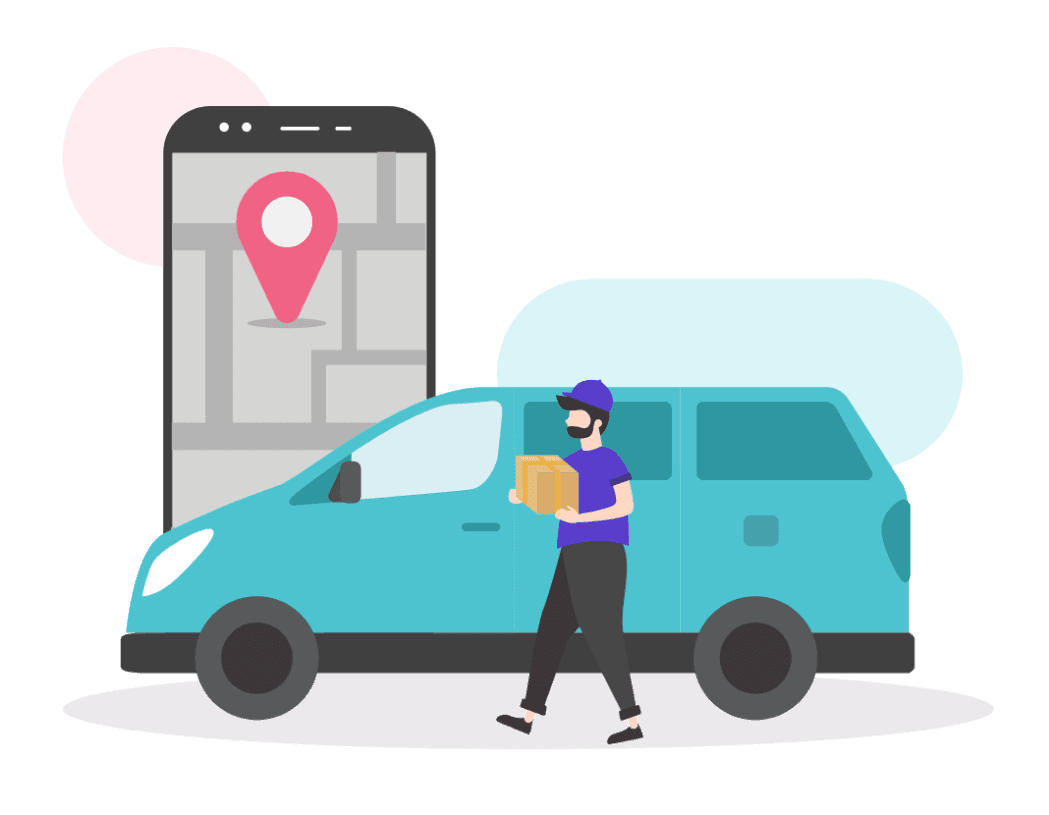 Delivery driver outside of his car with a package